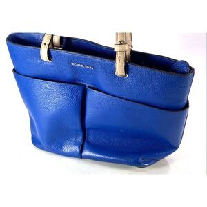 Michael Kors Bedford Blue Leather Tote Bag with Tan Accents